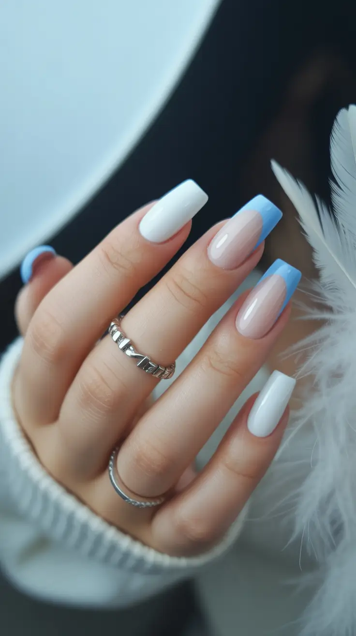 nails ideas may 2026 Cool Blue French for a Clean Summer Shift