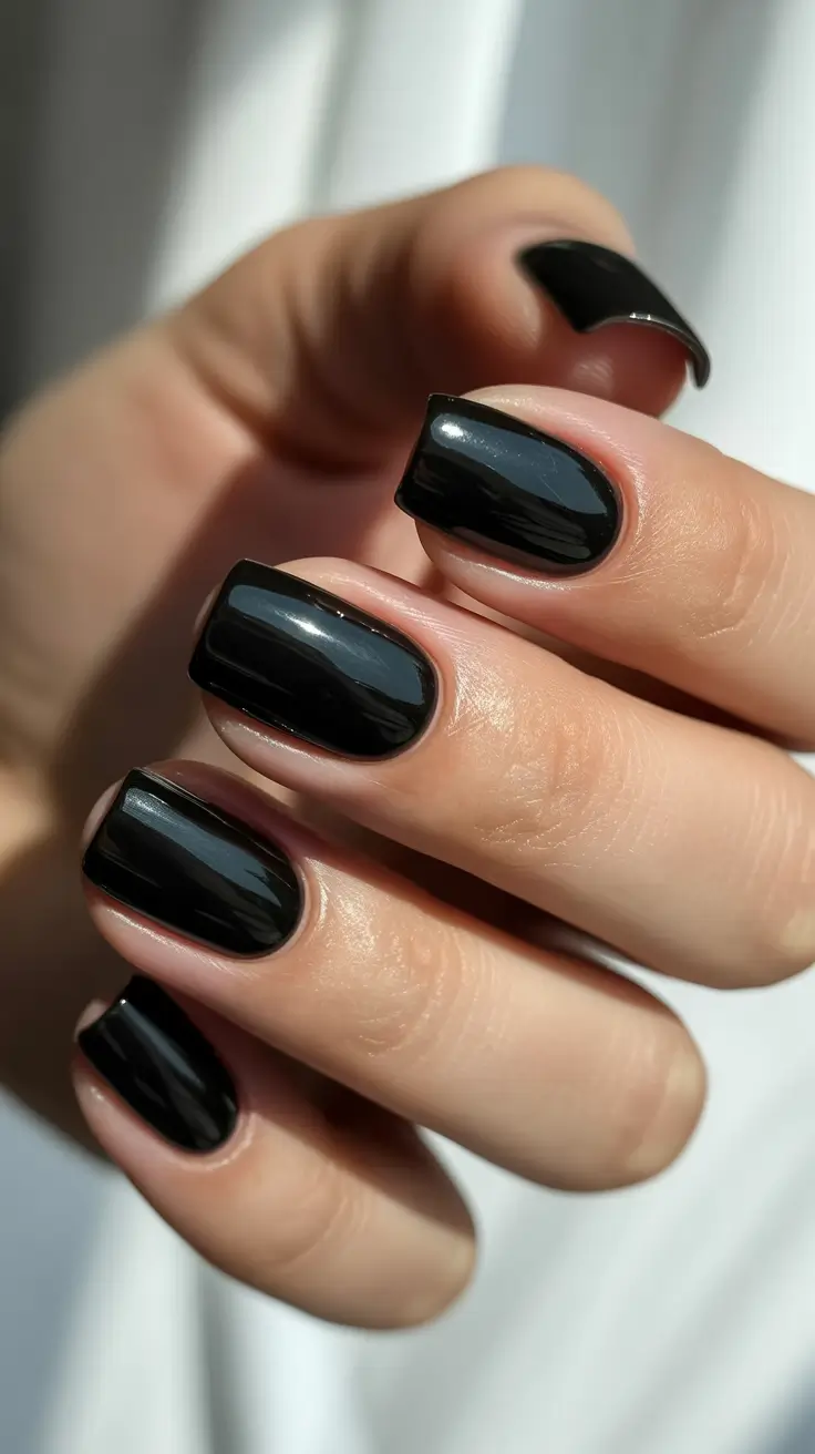 nails ideas may 2026 Glossy Black Minimalism That Feels Powerful