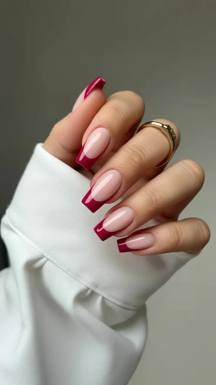 nails ideas may 2026 Deep Berry French for a Modern Classic Finish