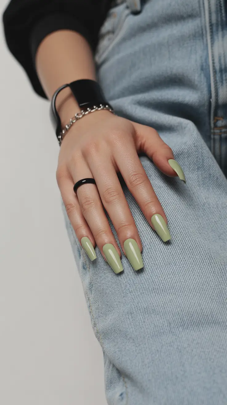 nails ideas may 2026 Muted Olive Square for Everyday Cool