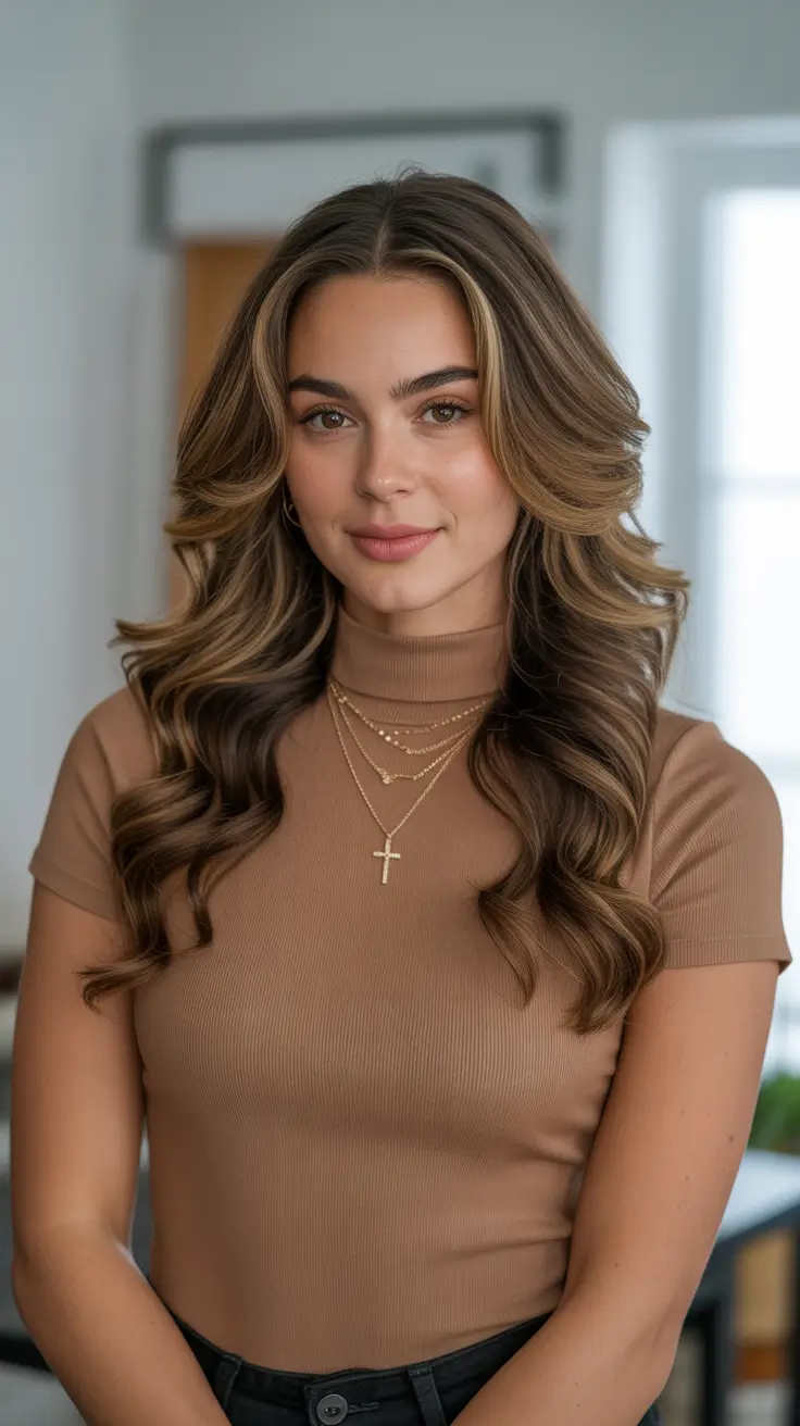 neutral spring hair color ideas to look younger Chocolate Brunette Waves With Soft Highlight Blend