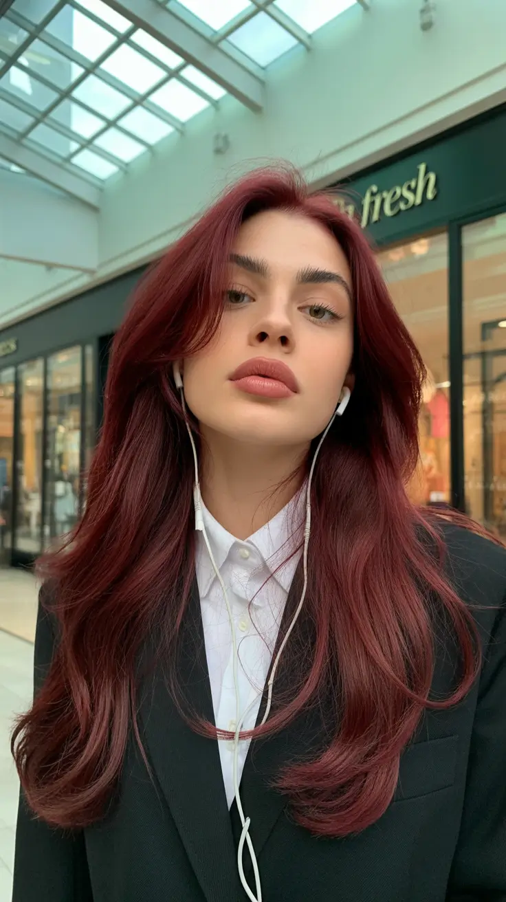 neutral spring hair color ideas to look younger Deep Cherry Red With Modern Glossy Finish