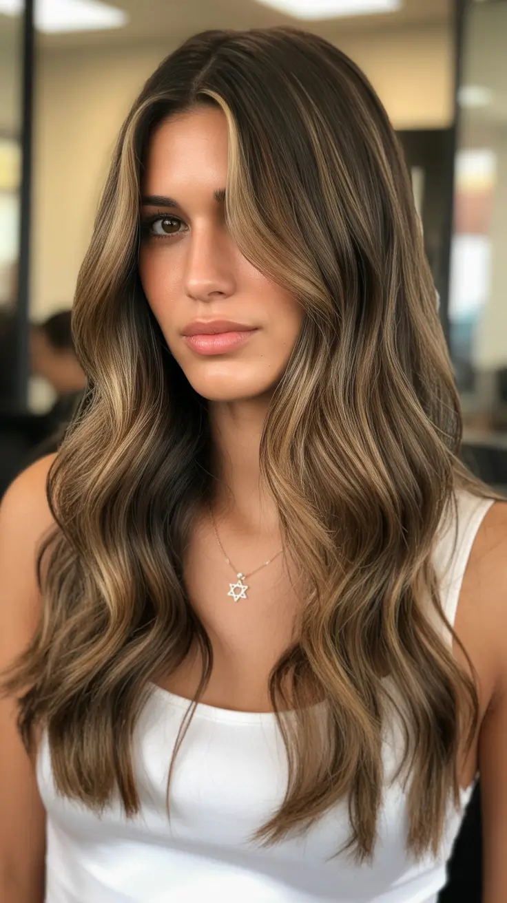neutral spring hair color ideas to look younger Soft Cocoa Brunette With Creamy Face-Framing Highlights