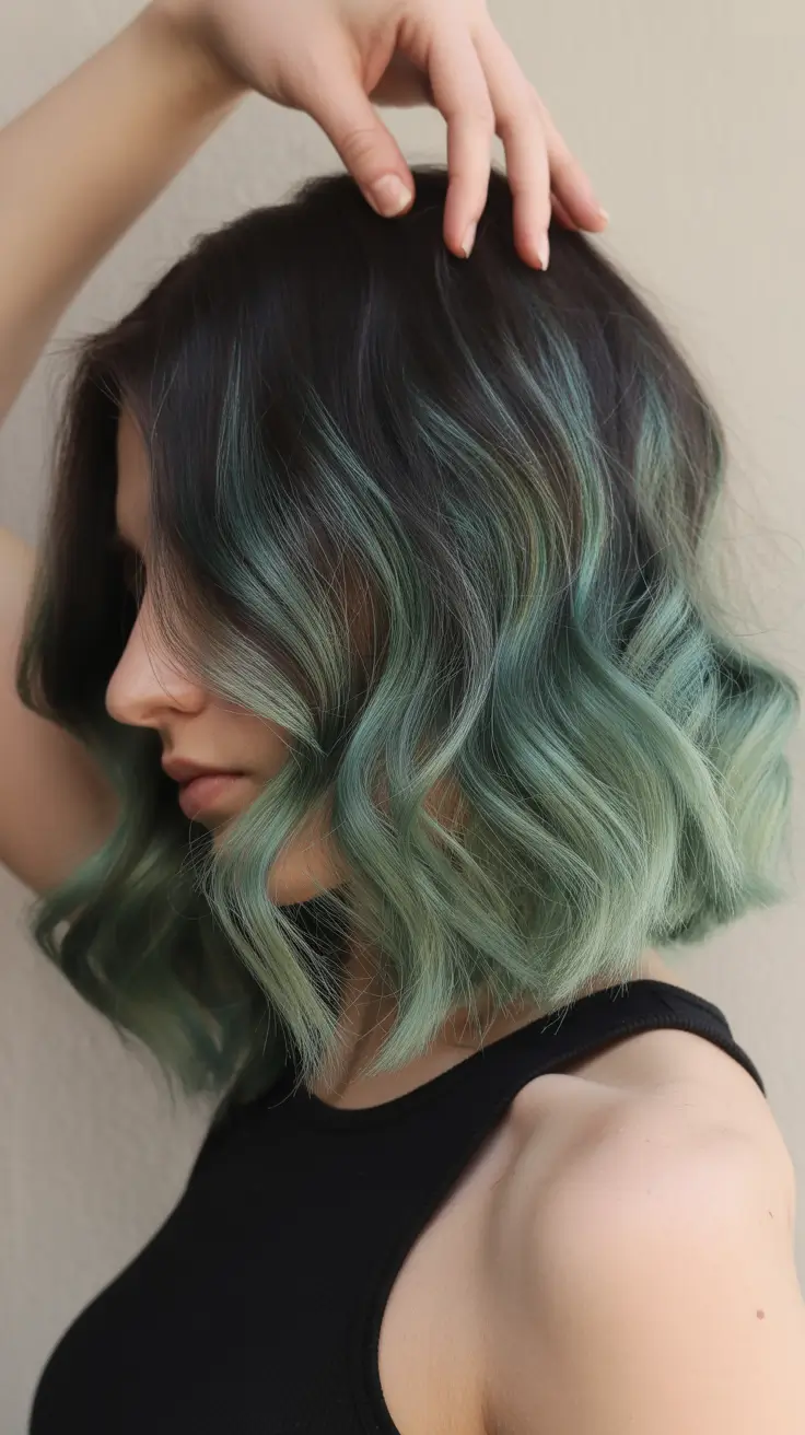 soft spring ombre hair color 2026 Muted Seafoam Ombre on a Textured Spring Bob