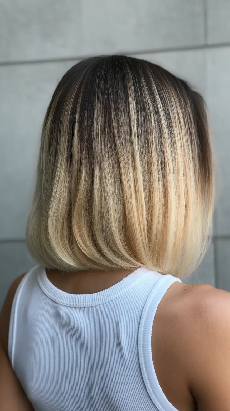 soft spring ombre hair color 2026 Modern Blonde Ombre Bob with Soft Shadow Root