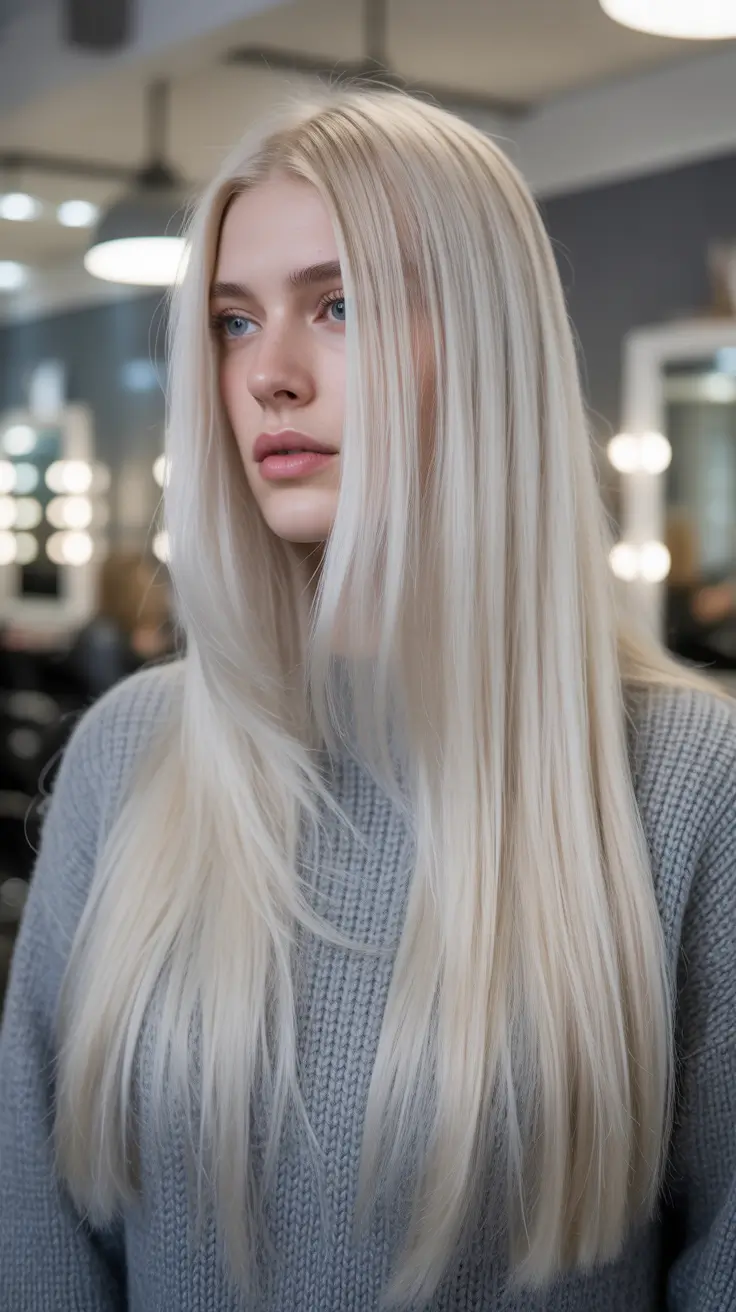 summer hair color for blondes 2026 platinum Silky Long Platinum with Feathered Ends