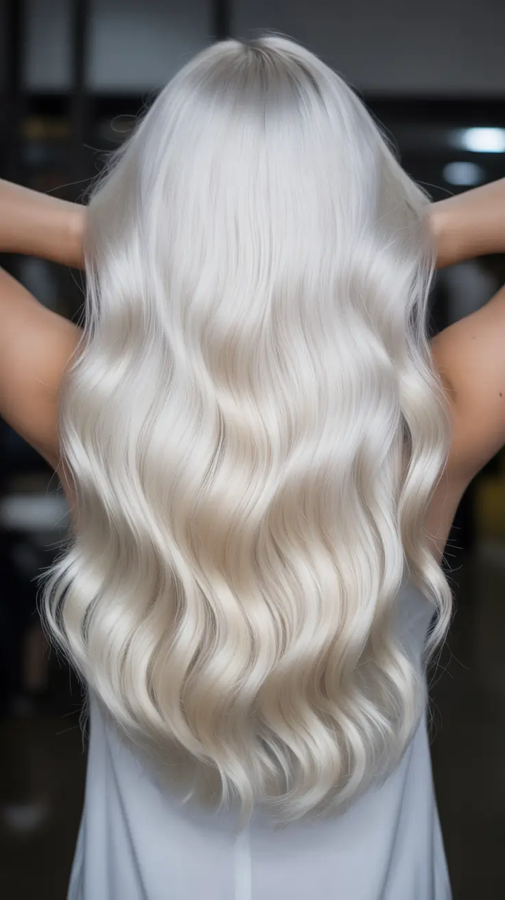 summer hair color for blondes 2026 platinum Silky Platinum Waves with Soft Reflective Depth