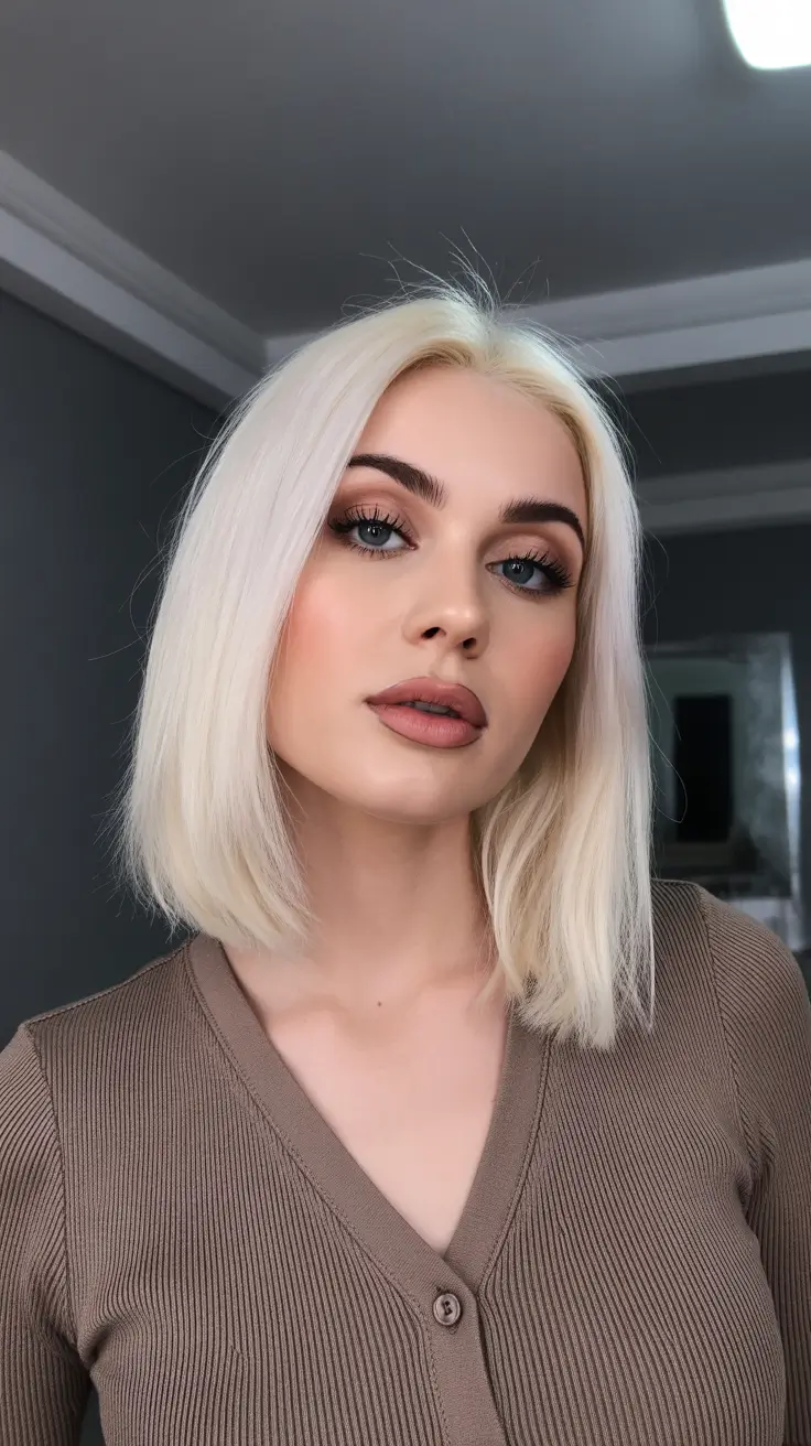 summer hair color for blondes 2026 platinum Polished Platinum Blunt Bob with Neutral Finish