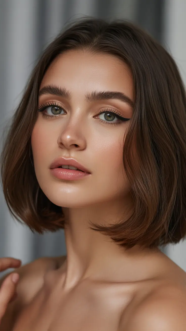 summer hair color ideas 2026 cool tones Cool Chestnut Bob with Polished Summer Shine