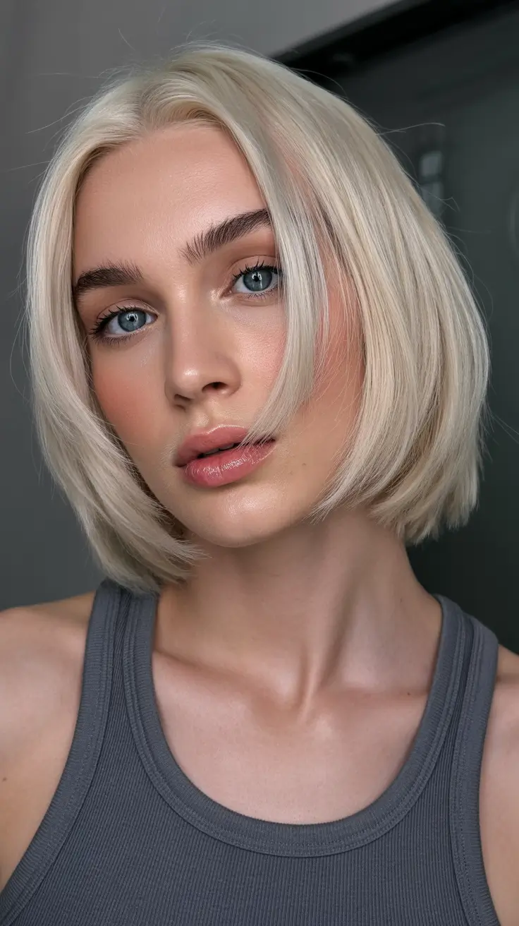 summer hair color ideas 2026 cool tones Icy Platinum Blonde Precision Bob