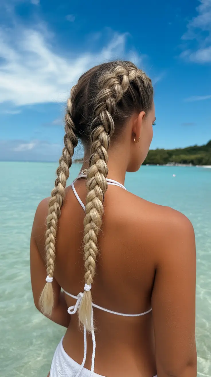 summer hairstyles for swimming 2026 Double Dutch Braids for All-Day Swim Confidence