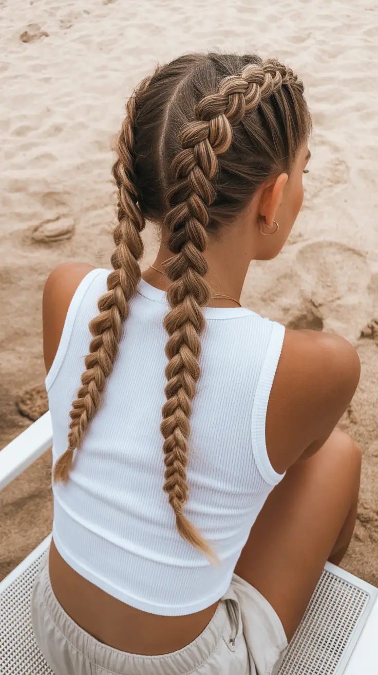 summer hairstyles for swimming 2026 Textured Twin Braids with a Relaxed Summer Finish