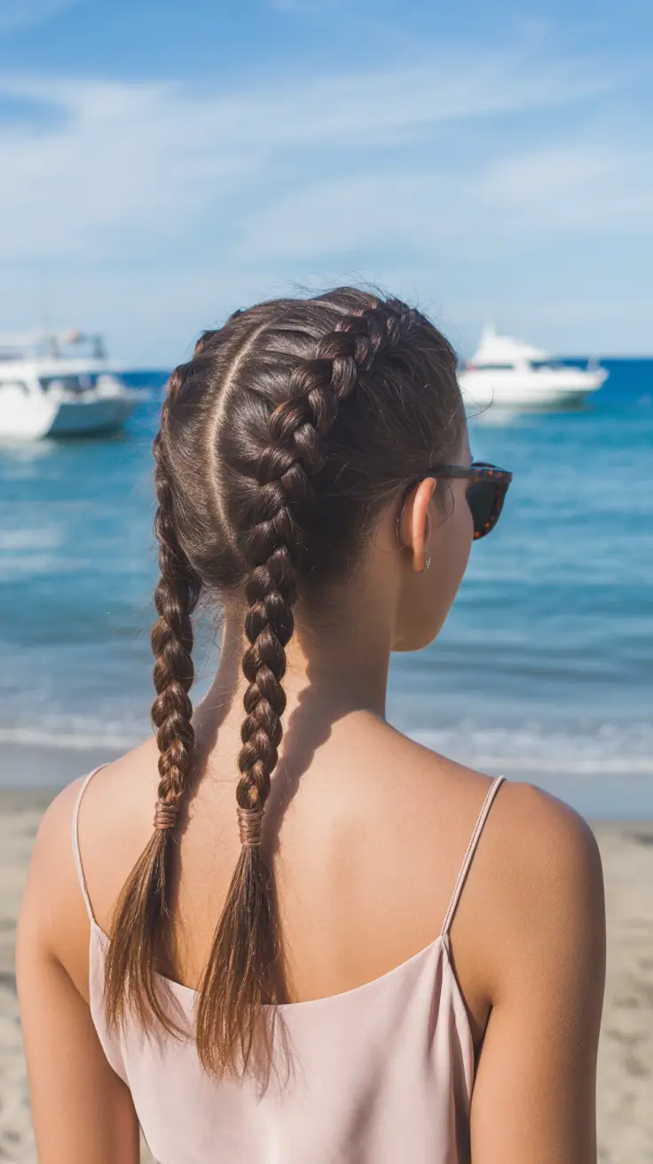 summer hairstyles for swimming 2026 Double Braids with a Casual Everyday Edge