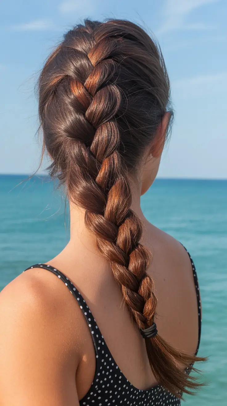 summer hairstyles for swimming 2026 Single Thick Braid with a Glossy Finish