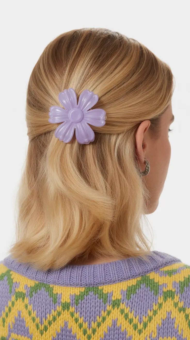 summer hairstyles for swimming 2026 Glossy Half-Up with a Statement Flower Clip for Shorter Lengths