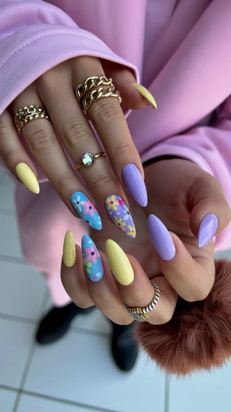 summer nail art ideas 2026 floral Pastel garden party mix with playful floral accents
