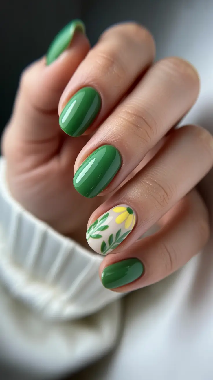 summer nail art ideas 2026 floral Botanical green minimalism with daisy accents