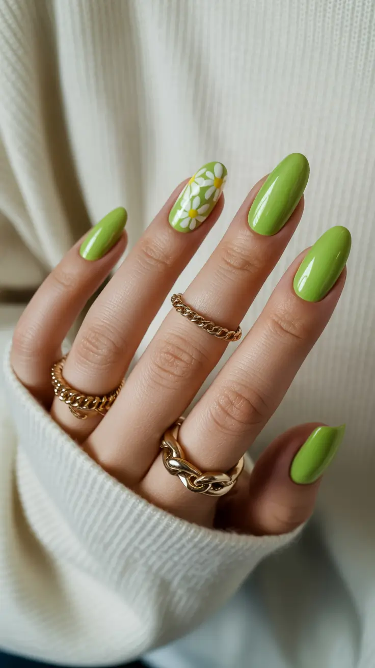 summer nail art ideas 2026 floral Lime blossom shine for bold summer moods