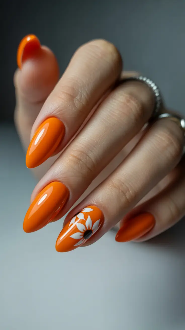 summer nail art ideas 2026 floral Juicy tangerine floral energy for statement summer days