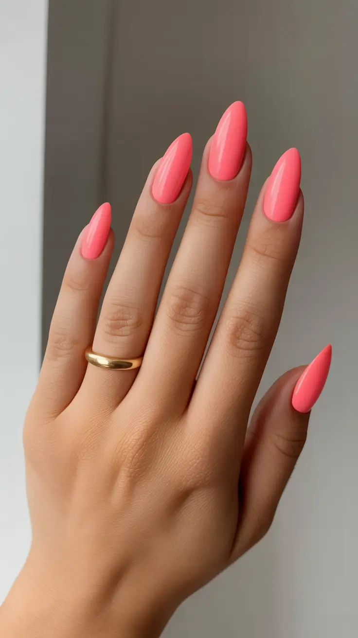 summer nail colors ideas 2026 bright Coral neon simplicity for modern summer minimalism