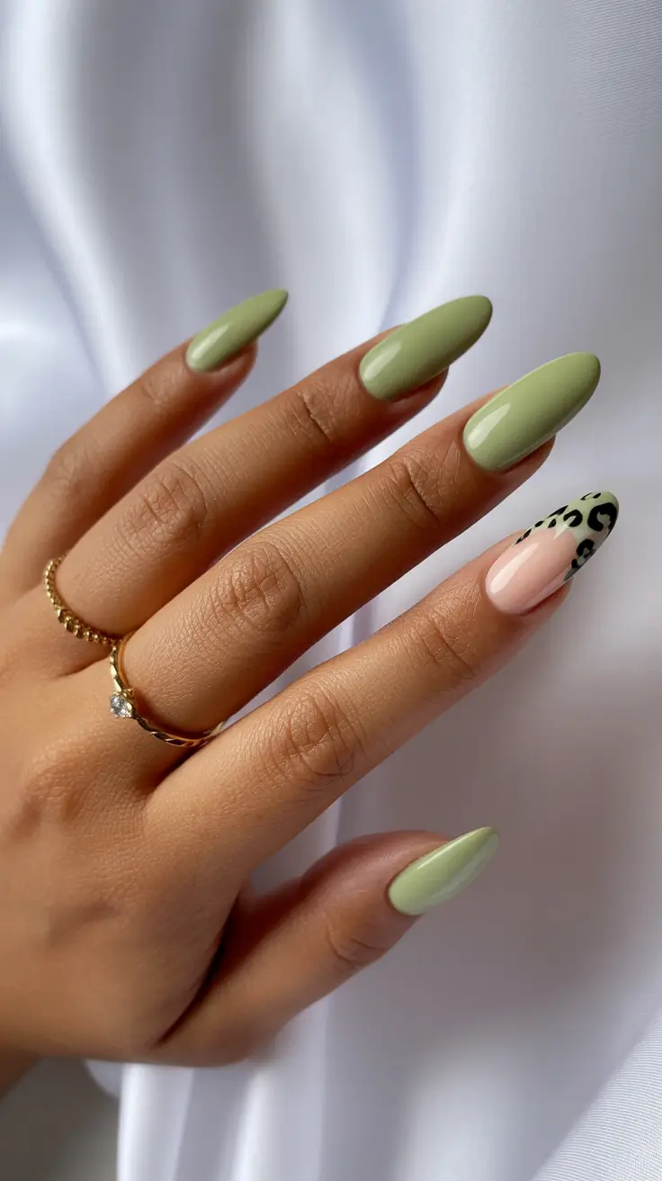 summer nail colors ideas 2026 bright Soft olive tone with subtle accent art