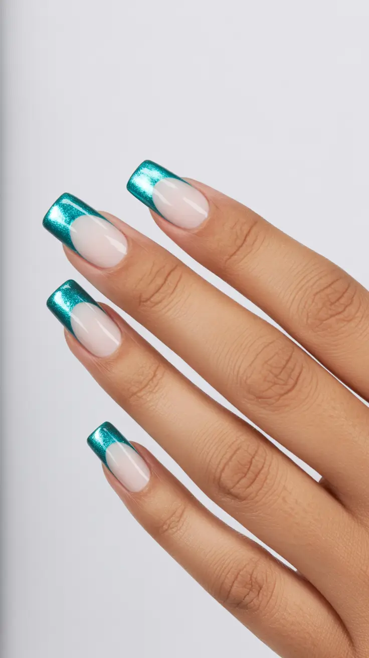 summer nail colors ideas 2026 bright Turquoise chrome French for modern minimal shine
