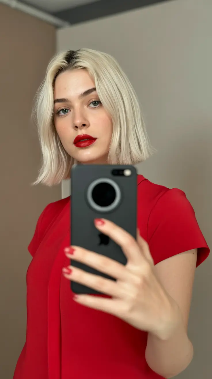 summer short haircut ideas 2026 Blunt Ice Blonde Mini Bob With Center Part