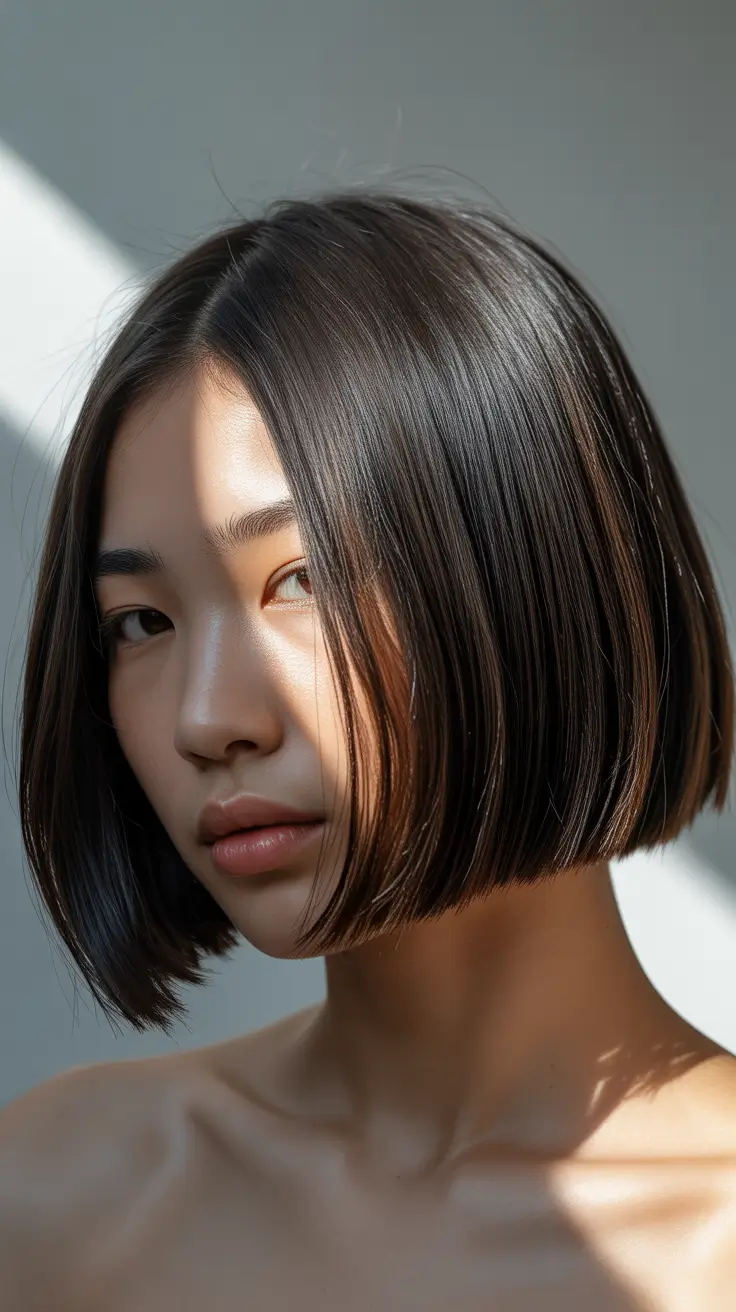 summer short haircut ideas 2026 Ultra Sleek Espresso Glass Bob