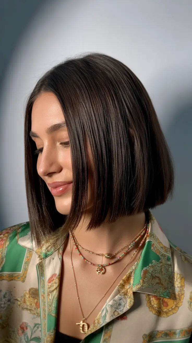 summer short haircut ideas 2026 Minimalist Blunt Bob With Center Flow