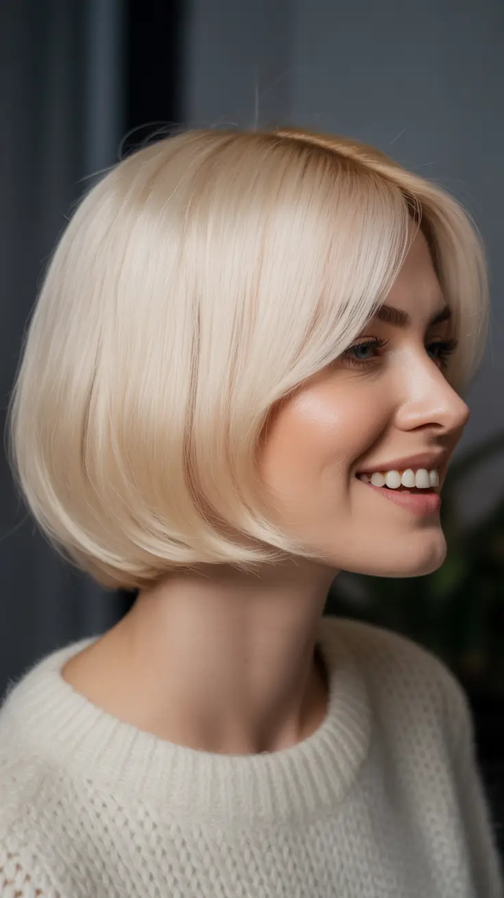 summer short haircut ideas 2026 Soft Platinum Bubble Bob With Rounded Ends