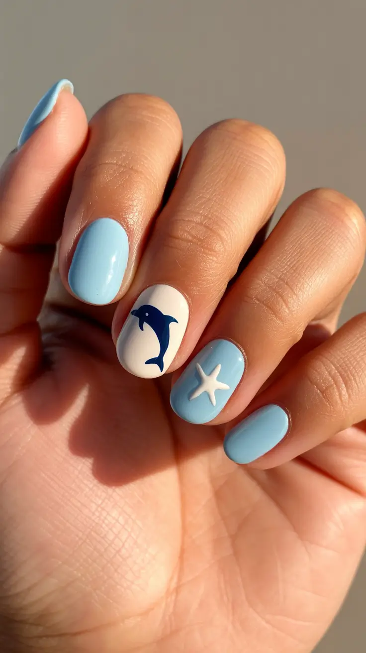 summer short nail inspo 2026 Ocean Blue With Playful Summer Motifs