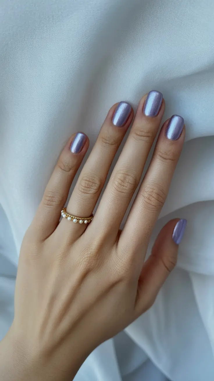 summer short nail inspo 2026 Lavender Chrome Glow
