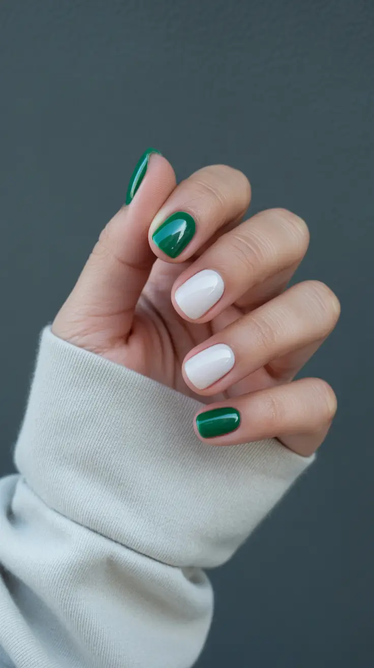 summer short nail inspo 2026 Green and White Minimal Contrast