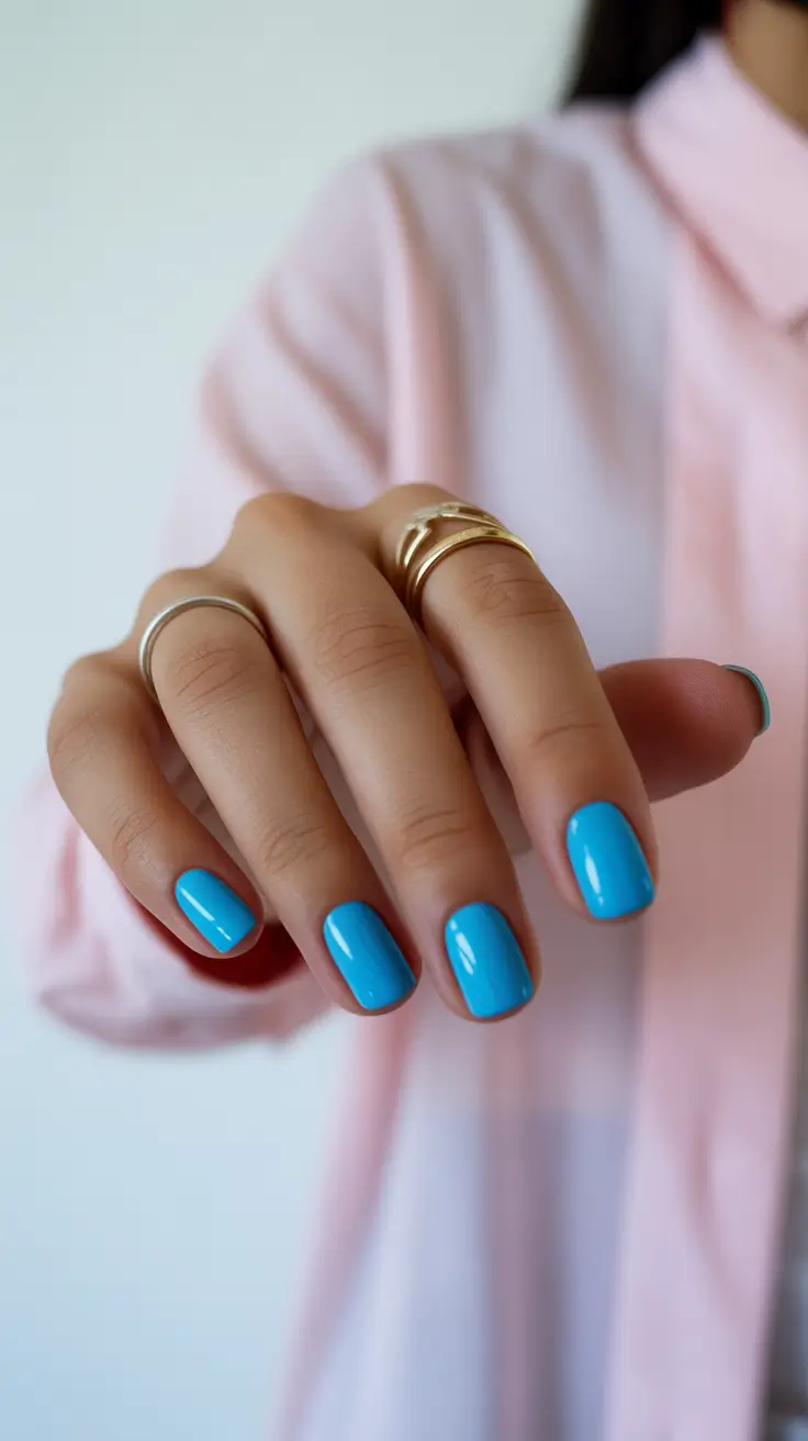 summer short nail inspo 2026 Turquoise Gloss That Feels Like Summer Sky