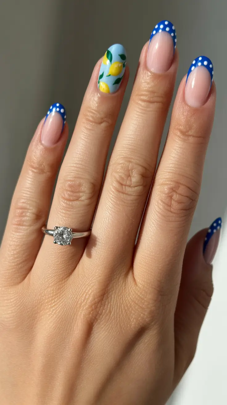summer short nail inspo 2026 Blue Polka French With a Citrus Accent