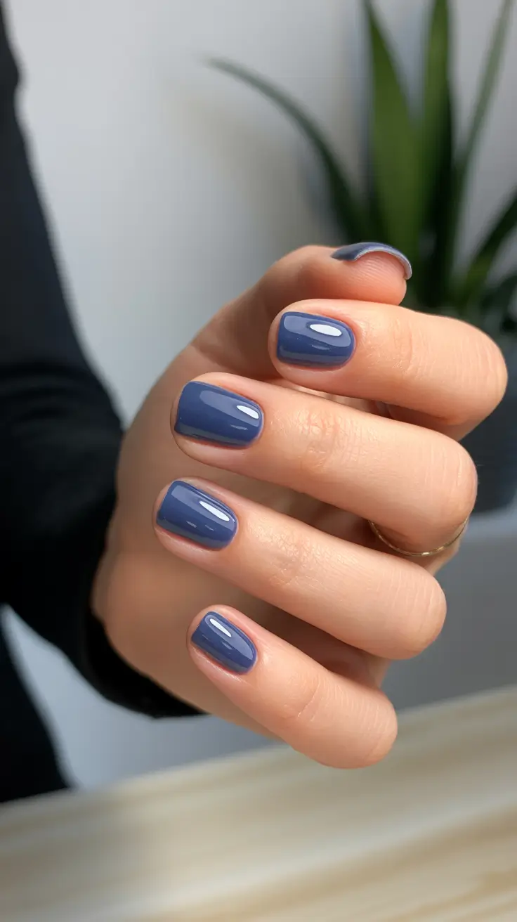 summer short nail inspo 2026 Muted Blue Gloss for Everyday Cool