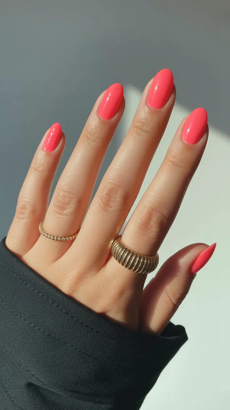 summer short nail inspo 2026 Neon Pink Almond Glow