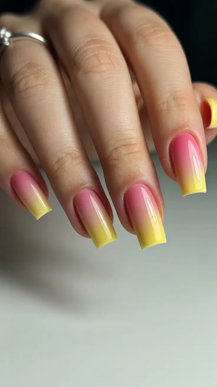 top spring nail colors 2026 Pink and Lemon Ombre for Playful Spring Energy