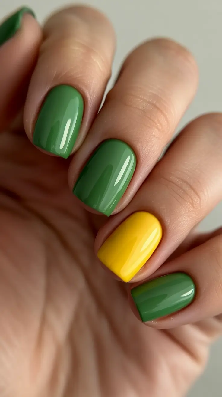 top spring nail colors 2026 Fresh Green and Yellow Spring Color Block