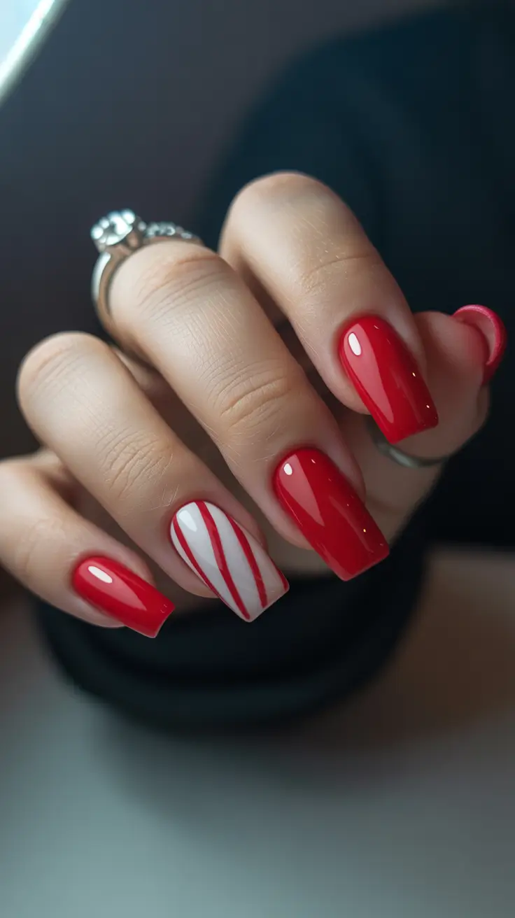 top spring nail colors 2026 Classic Red Gloss with Graphic Accent