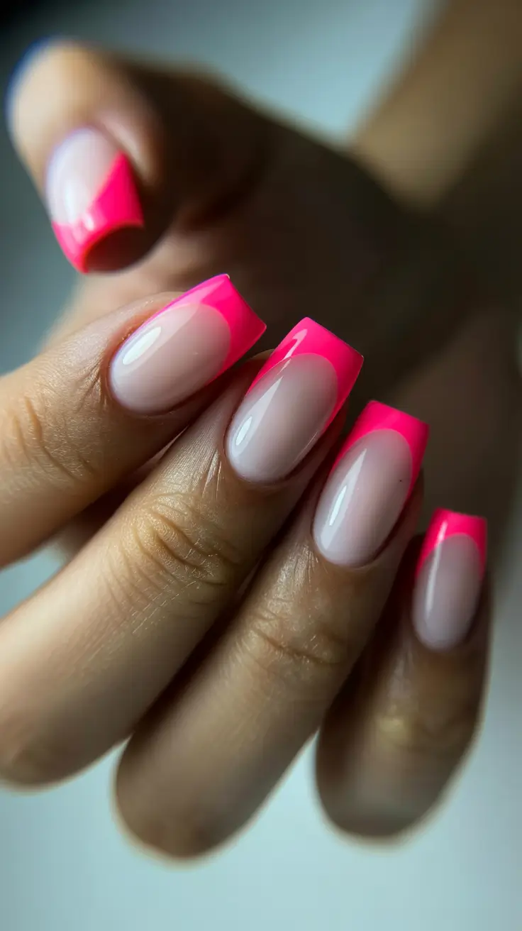 top spring nail colors 2026 Neon Pink French Tips for Bold Spring Energy