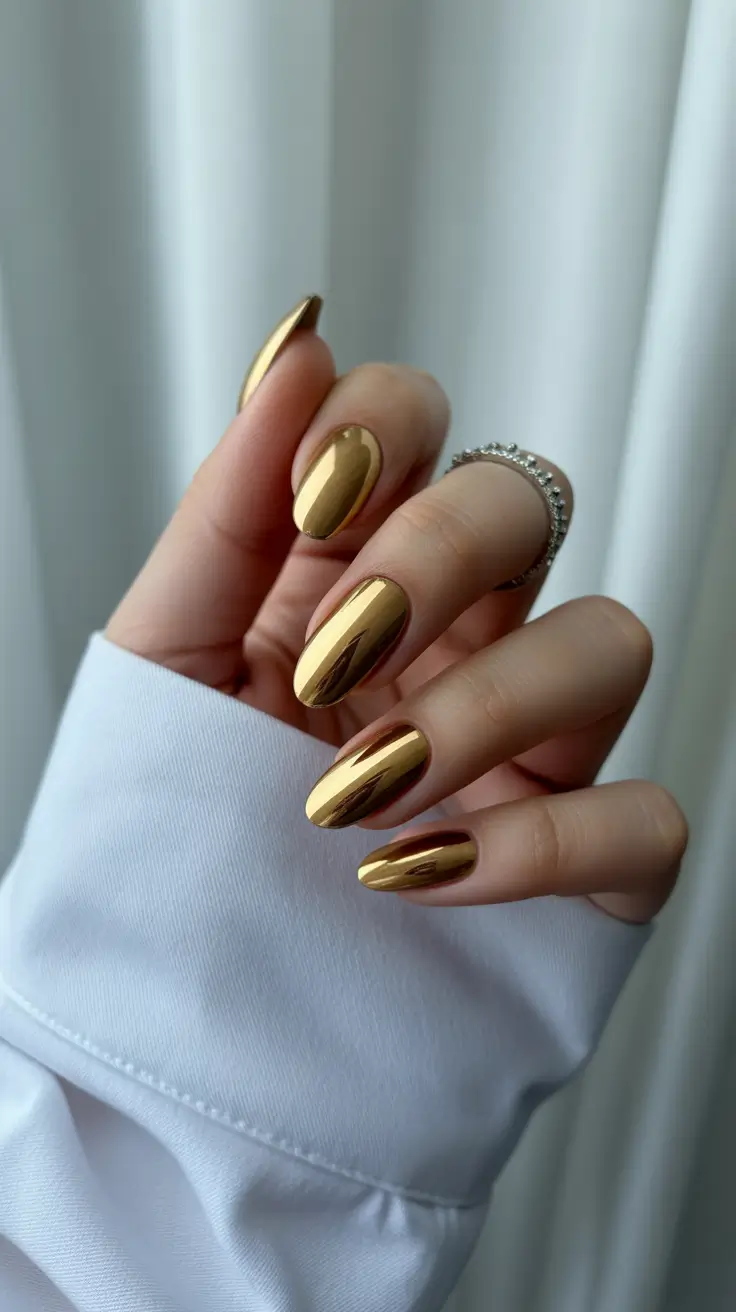top spring nail colors 2026 Golden Chrome Nails for a Bright Statement
