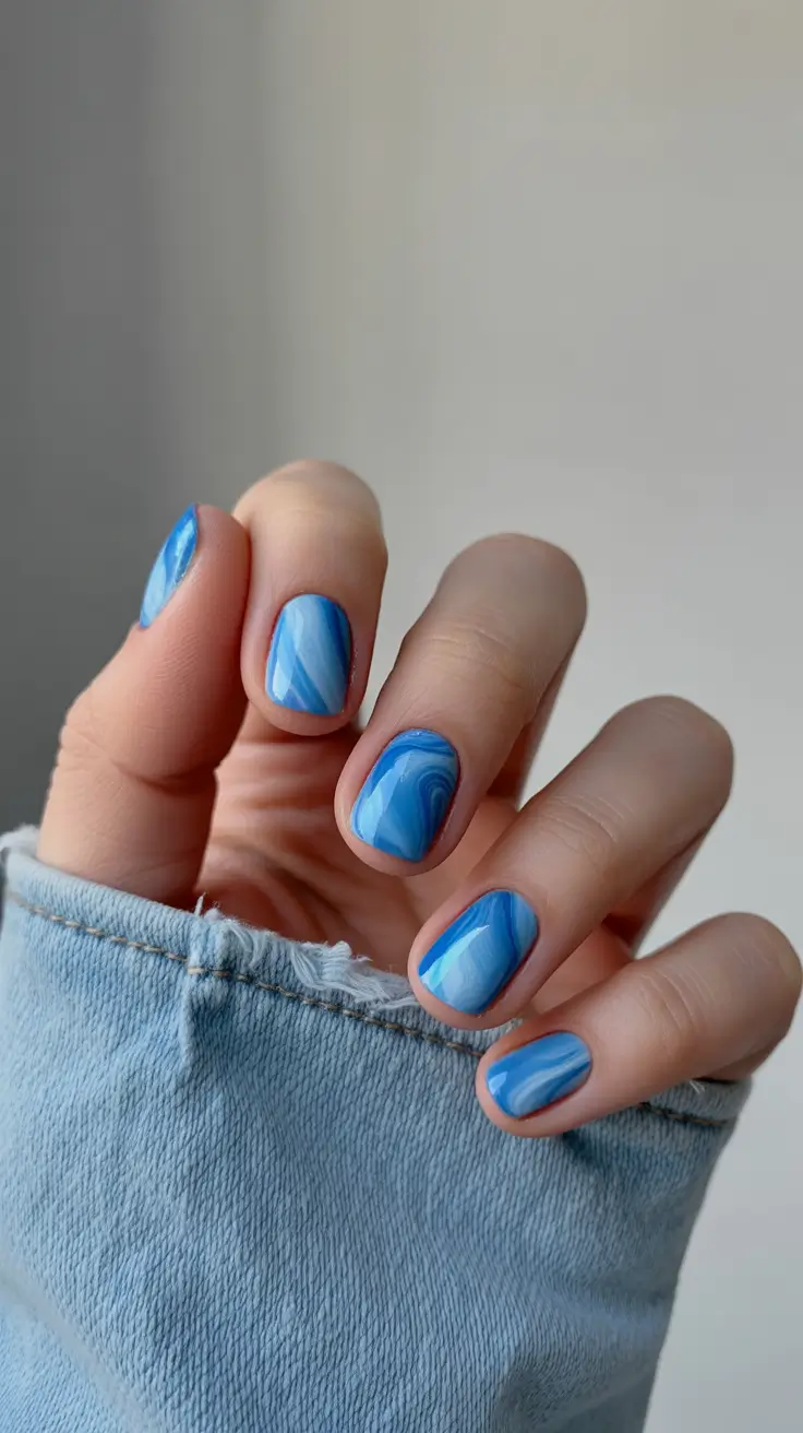 top spring nail colors 2026 Ocean Blue Marble for Fresh Spring Energy