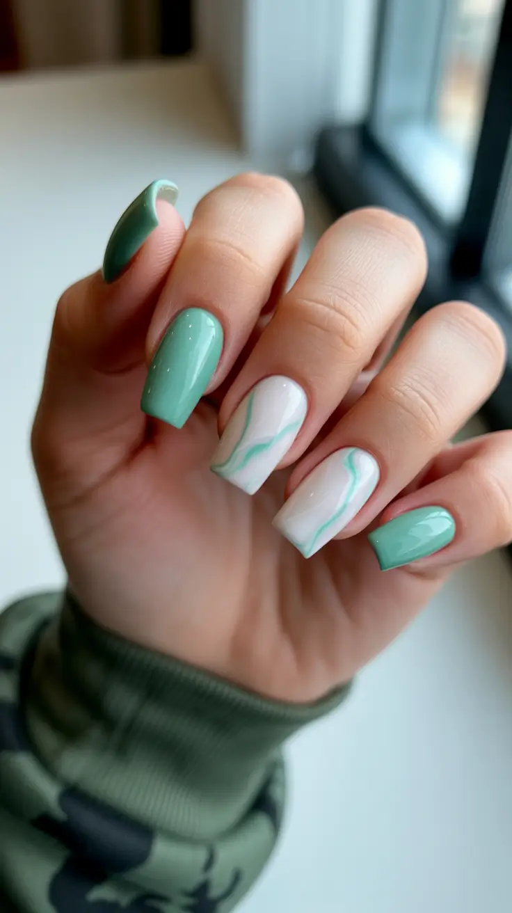 top spring nail colors 2026 Mint and Milky Marble Spring Combos