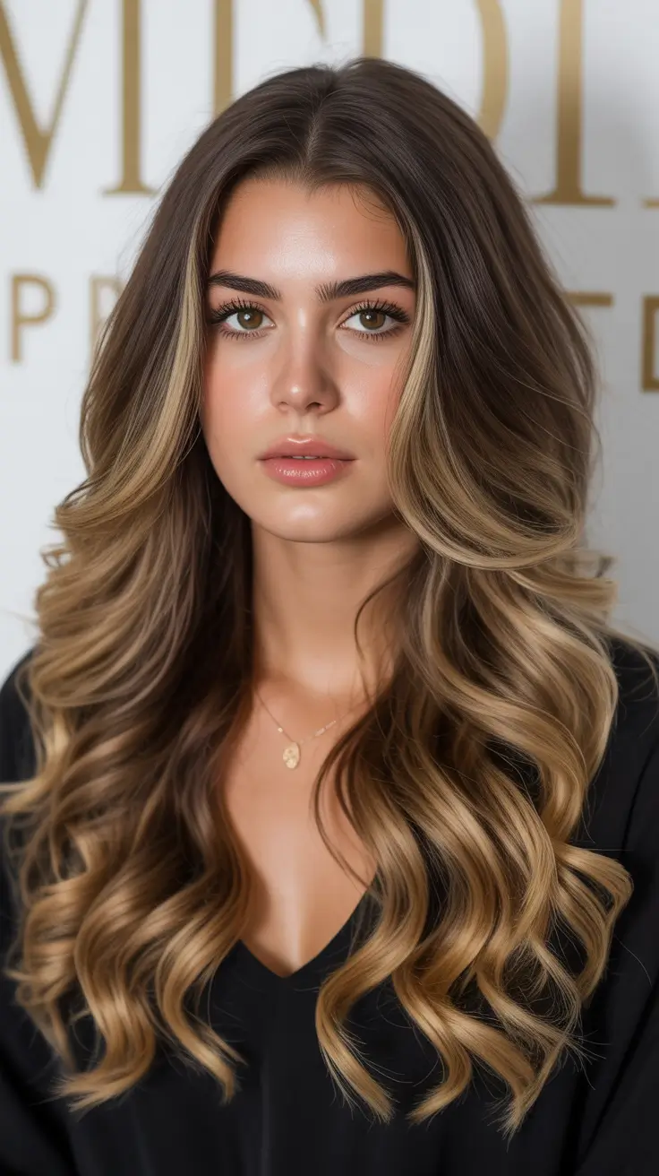 vibrant spring balayage hair color ideas 2026 Warm brunette balayage with honey toned highlights
