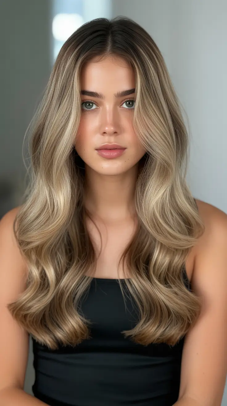 vibrant spring balayage hair color ideas 2026 Soft champagne blonde balayage with luminous spring waves