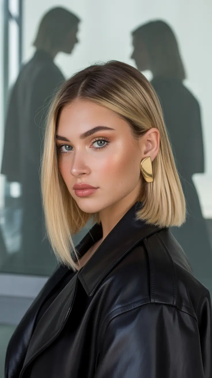 vibrant spring balayage hair color ideas 2026 Modern blonde balayage bob with soft root shadow